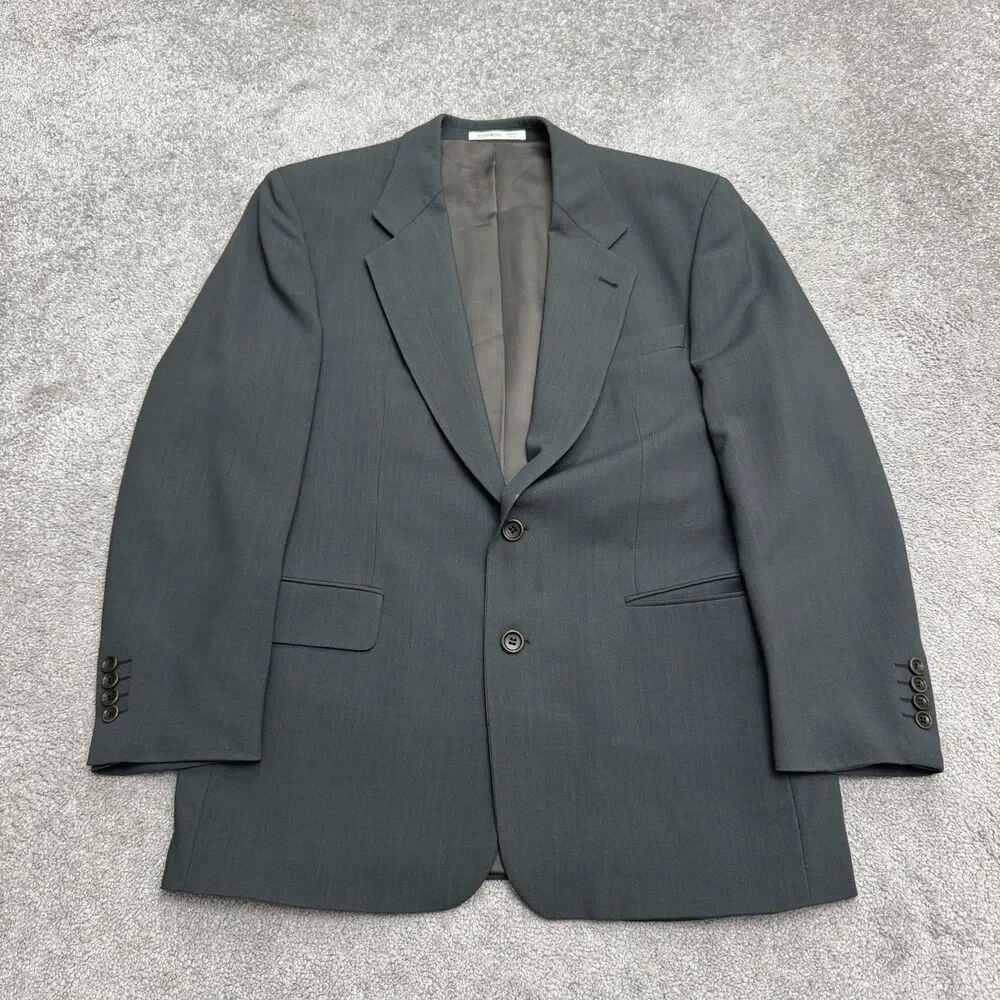 Vintage Hugo Boss Two Button Suit Jacket Men 38R Green 100% Wool USA Made Blazer